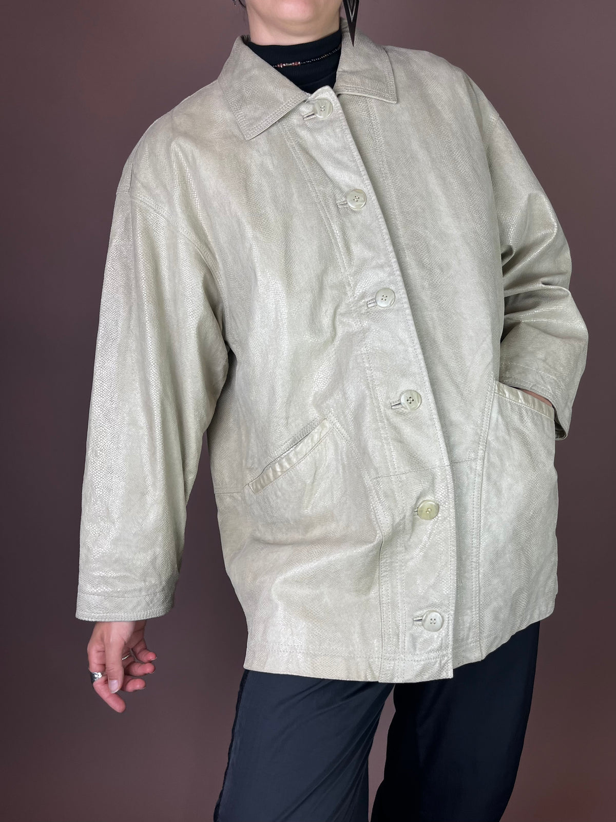 Vanilla Snake Lederjacke in Creme Oversized Gr. 38/40