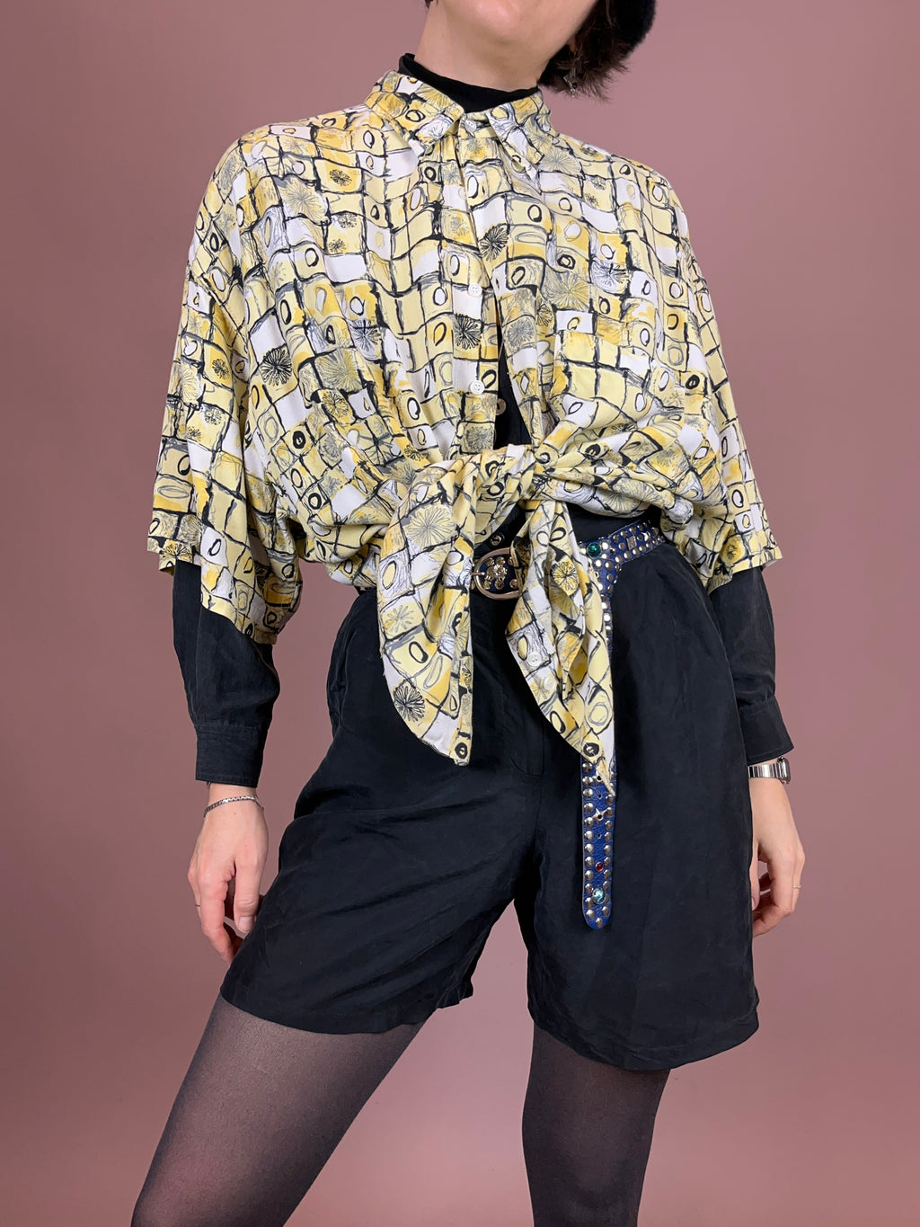 Hemd Karo Weiß Hellgelb Blumen Gr. XL