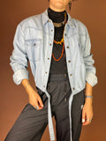 Sky Blue Upcycling Jeanshemd cropped mit Tunnelzug Gr. 36-40