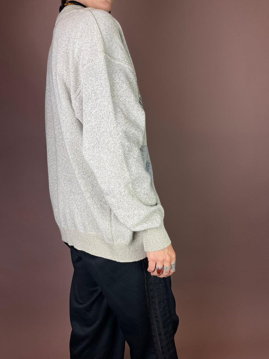 Cardigan mit grafischem Strickmuster in Beige Grau Gr. M