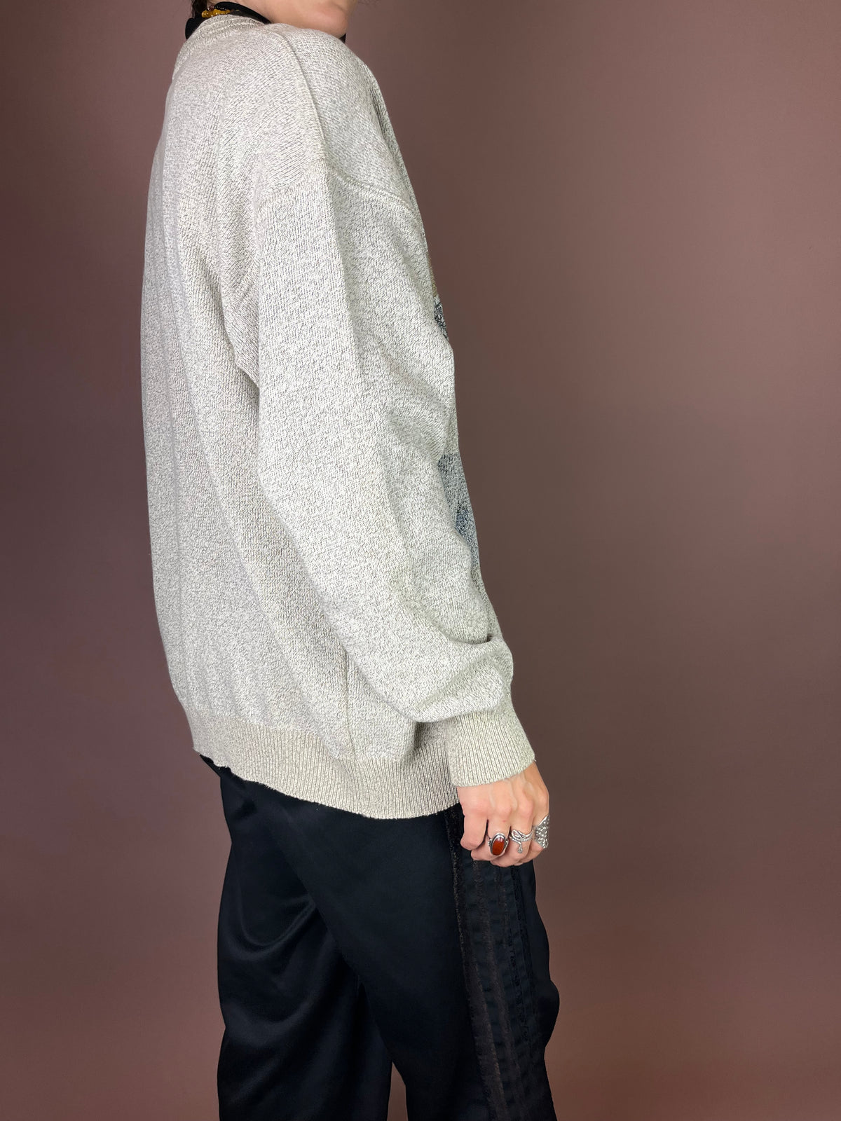 Cardigan mit grafischem Strickmuster in Beige Grau Gr. M