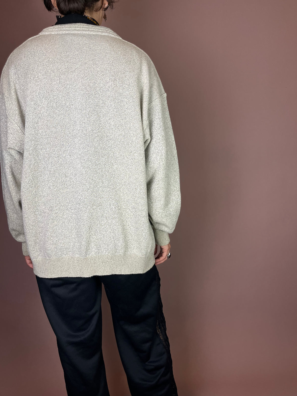 Cardigan mit grafischem Strickmuster in Beige Grau Gr. M