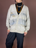 Cardigan mit grafischem Strickmuster in Beige Grau Gr. M