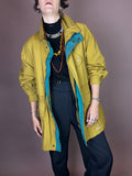 Senfgelbe 80er Utility Jacke mit petrolfarbenen Akzenten Gr. M
