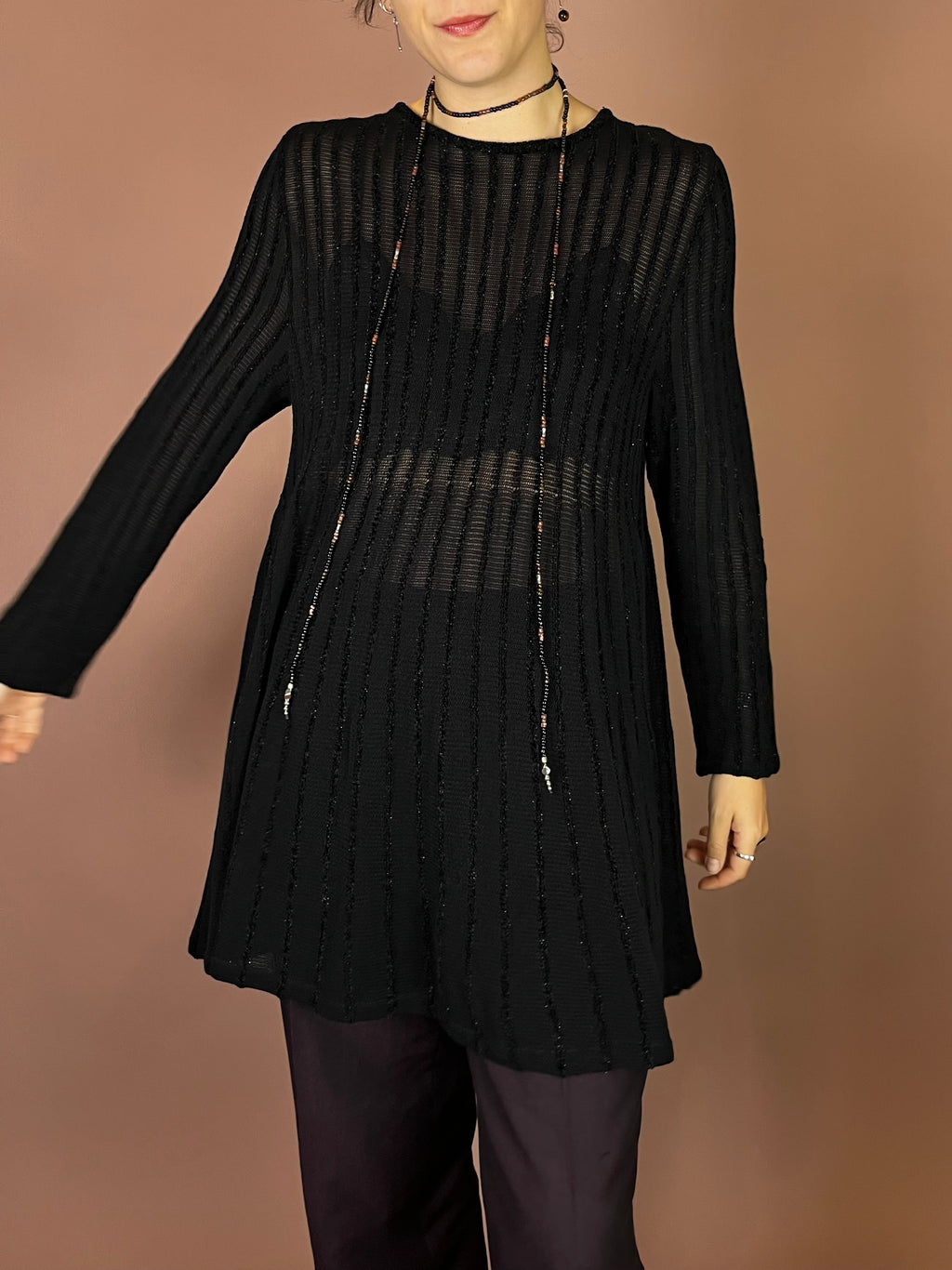 Mondi Strickkleid Schwarz Pullover Glitzer Streifen Gr. 38