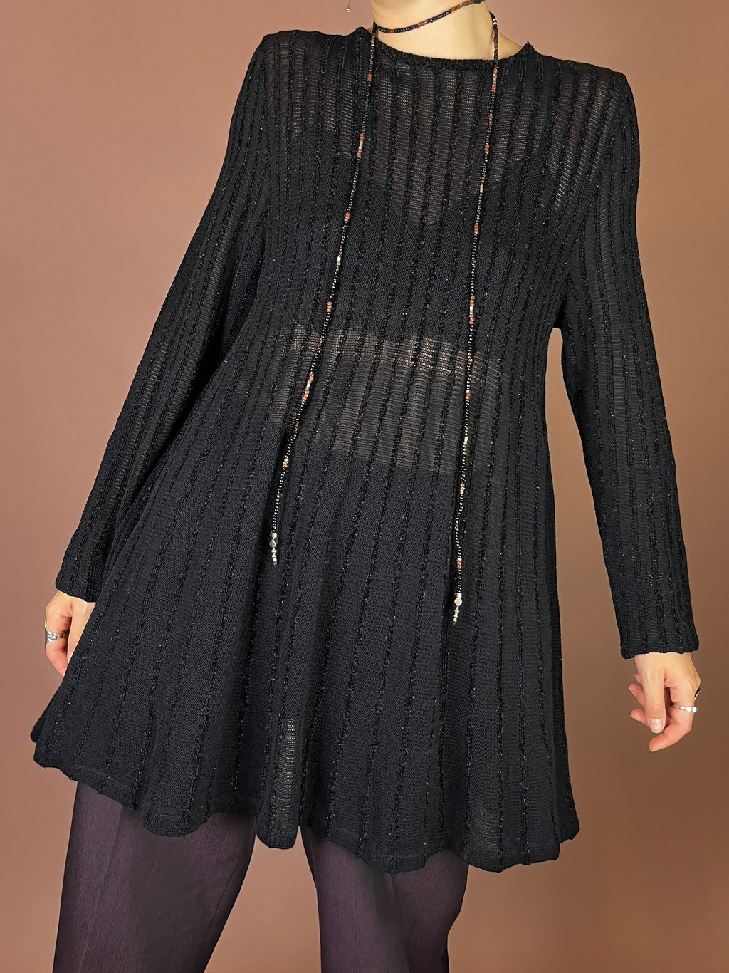 Mondi Strickkleid Schwarz Pullover Glitzer Streifen Gr. 38