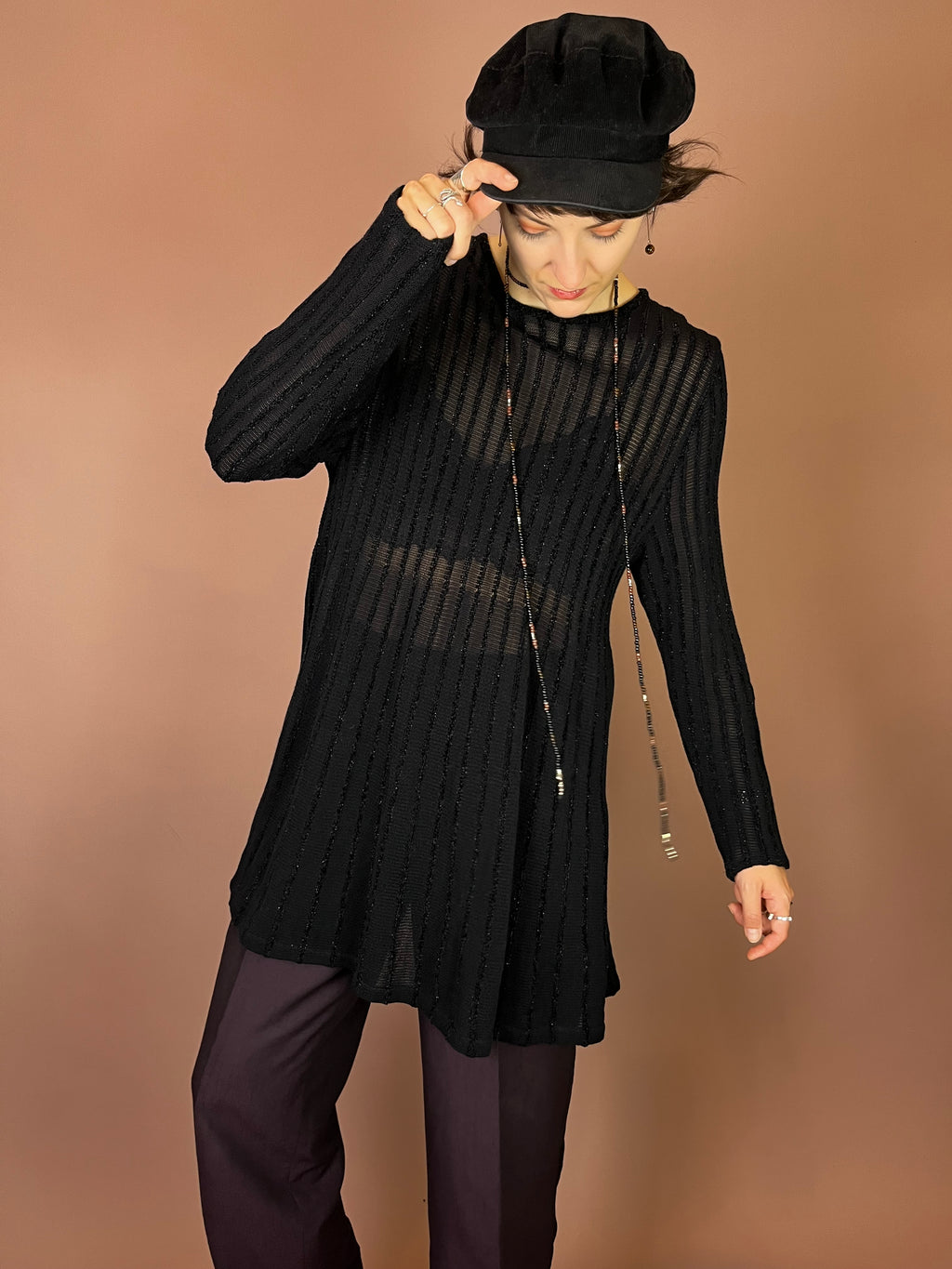Mondi Strickkleid Schwarz Pullover Glitzer Streifen Gr. 38