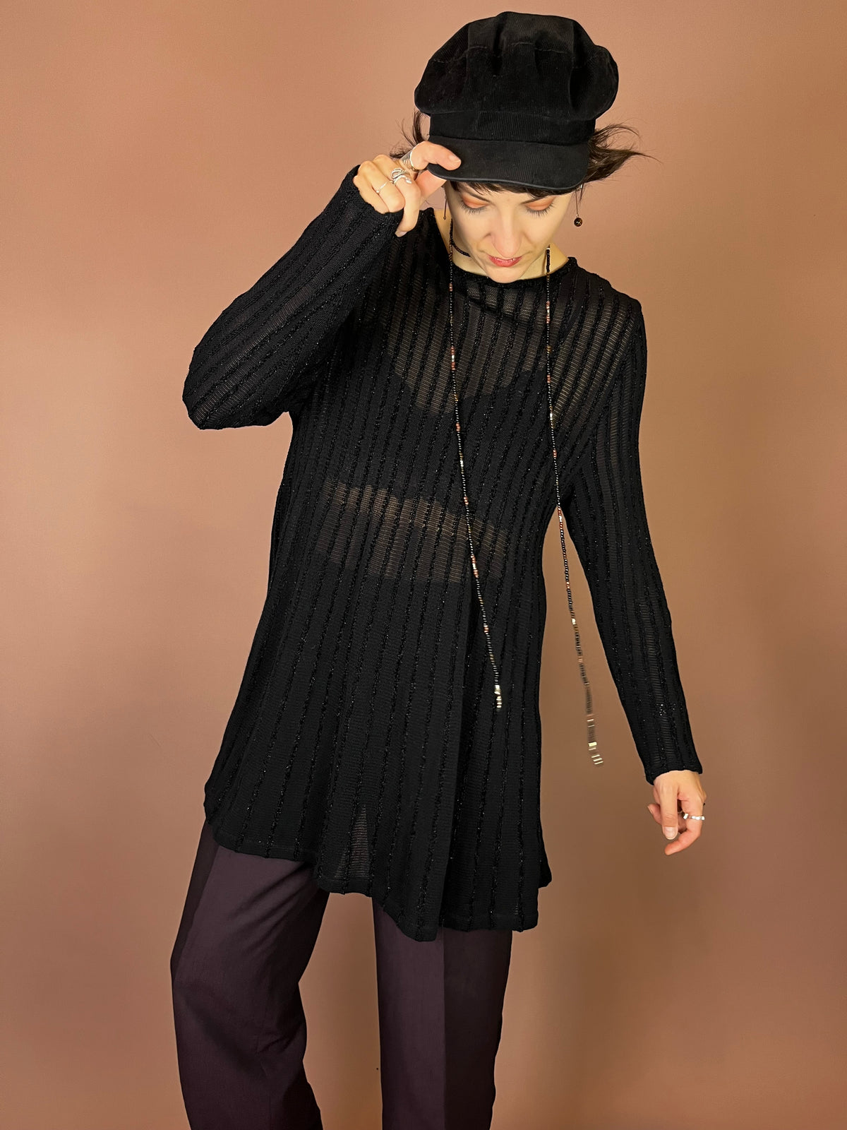Mondi Strickkleid Schwarz Pullover Glitzer Streifen Gr. 38
