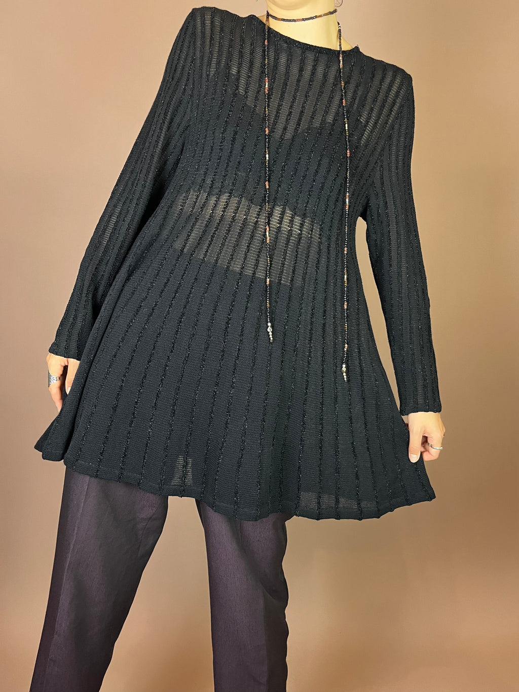 Mondi Strickkleid Schwarz Pullover Glitzer Streifen Gr. 38