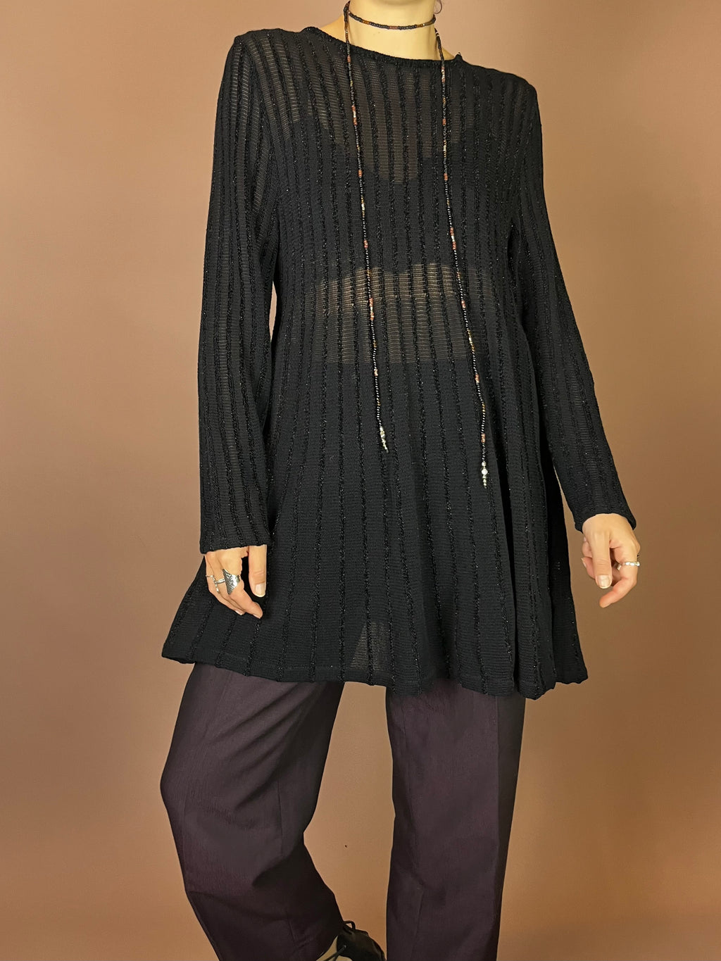 Mondi Strickkleid Schwarz Pullover Glitzer Streifen Gr. 38