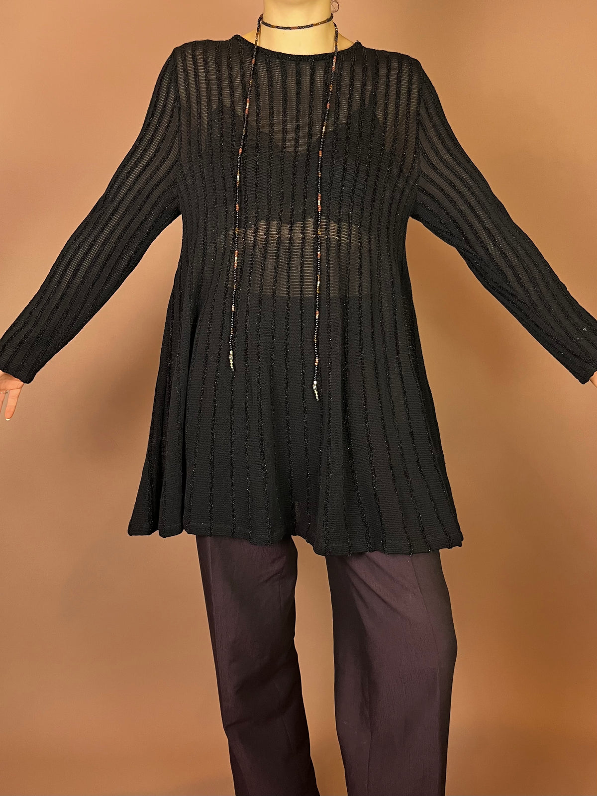 Mondi Strickkleid Schwarz Pullover Glitzer Streifen Gr. 38
