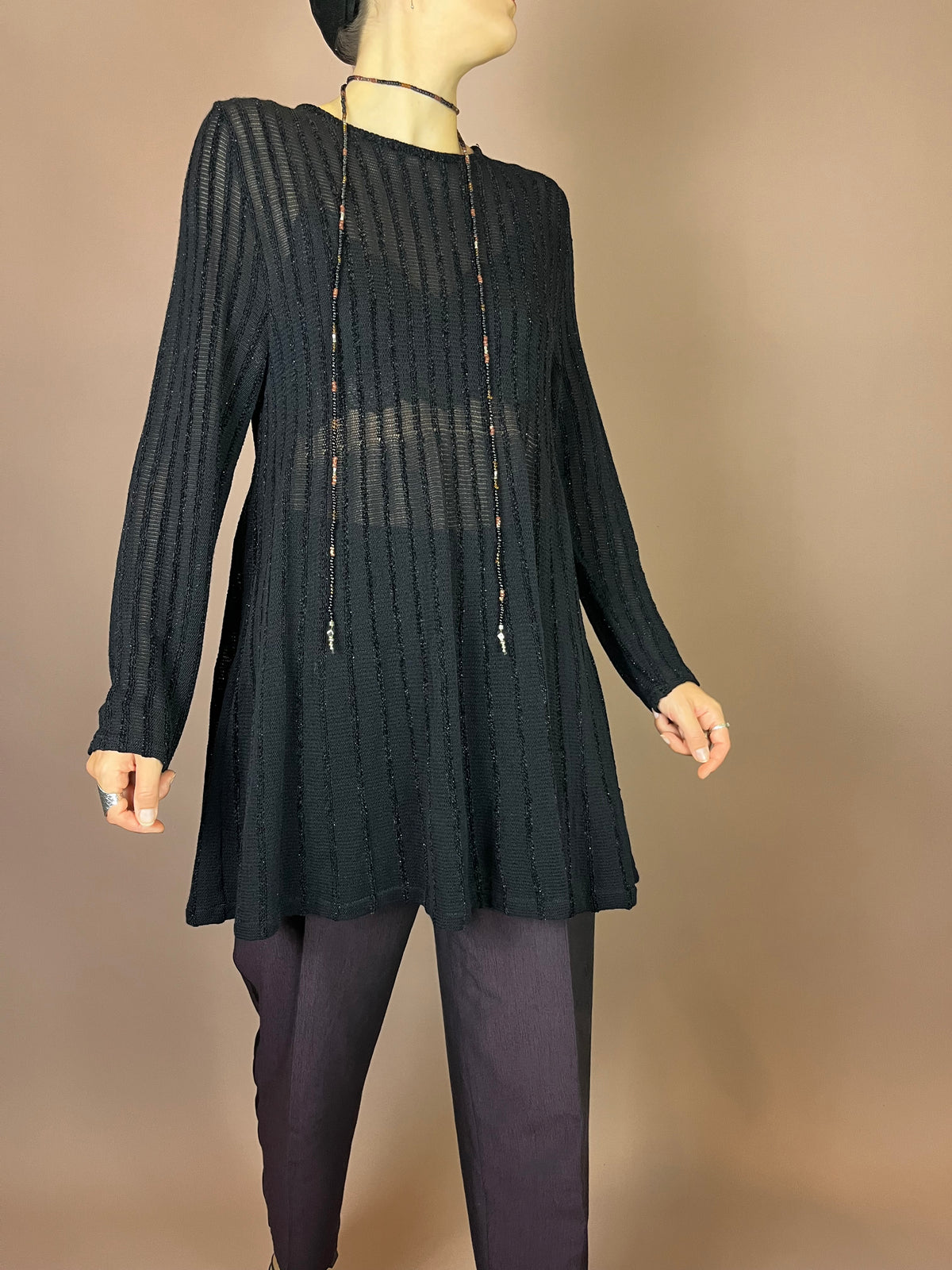 Mondi Strickkleid Schwarz Pullover Glitzer Streifen Gr. 38