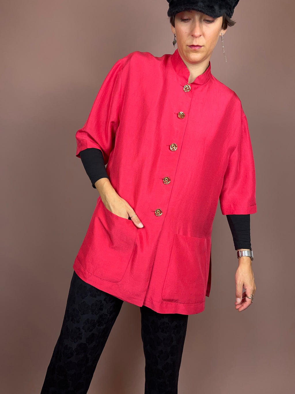 Blouse Pink Silk Gold Gr. 40/42
