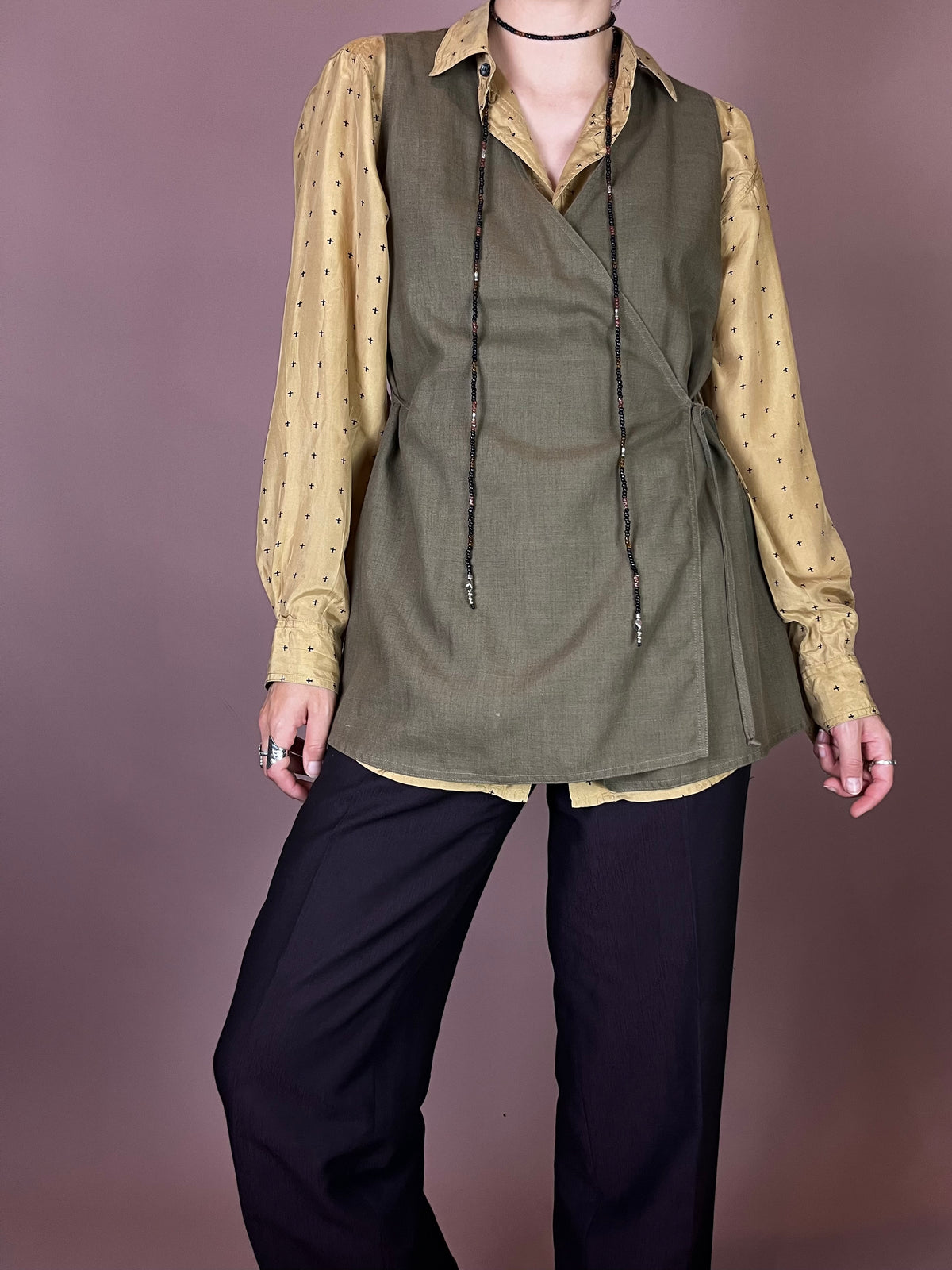 Wickeltop Khaki Leinen Gr. 38