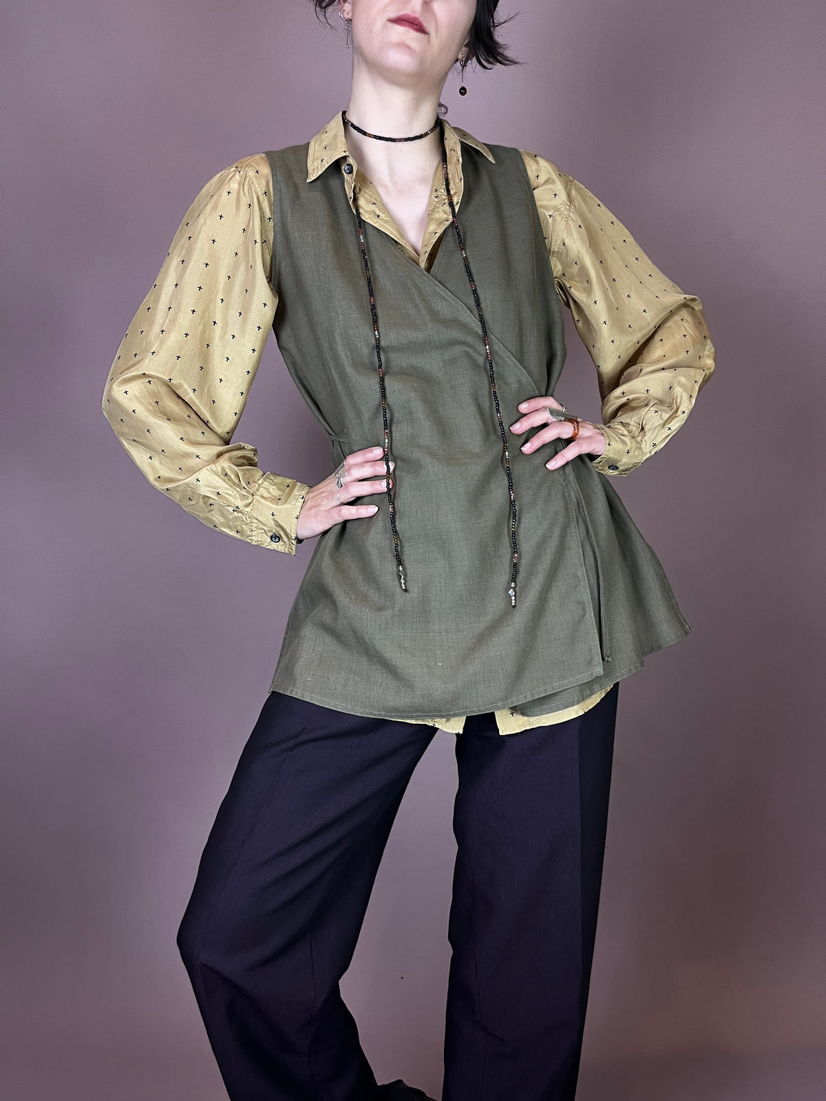 Wickeltop Khaki Leinen Gr. 38
