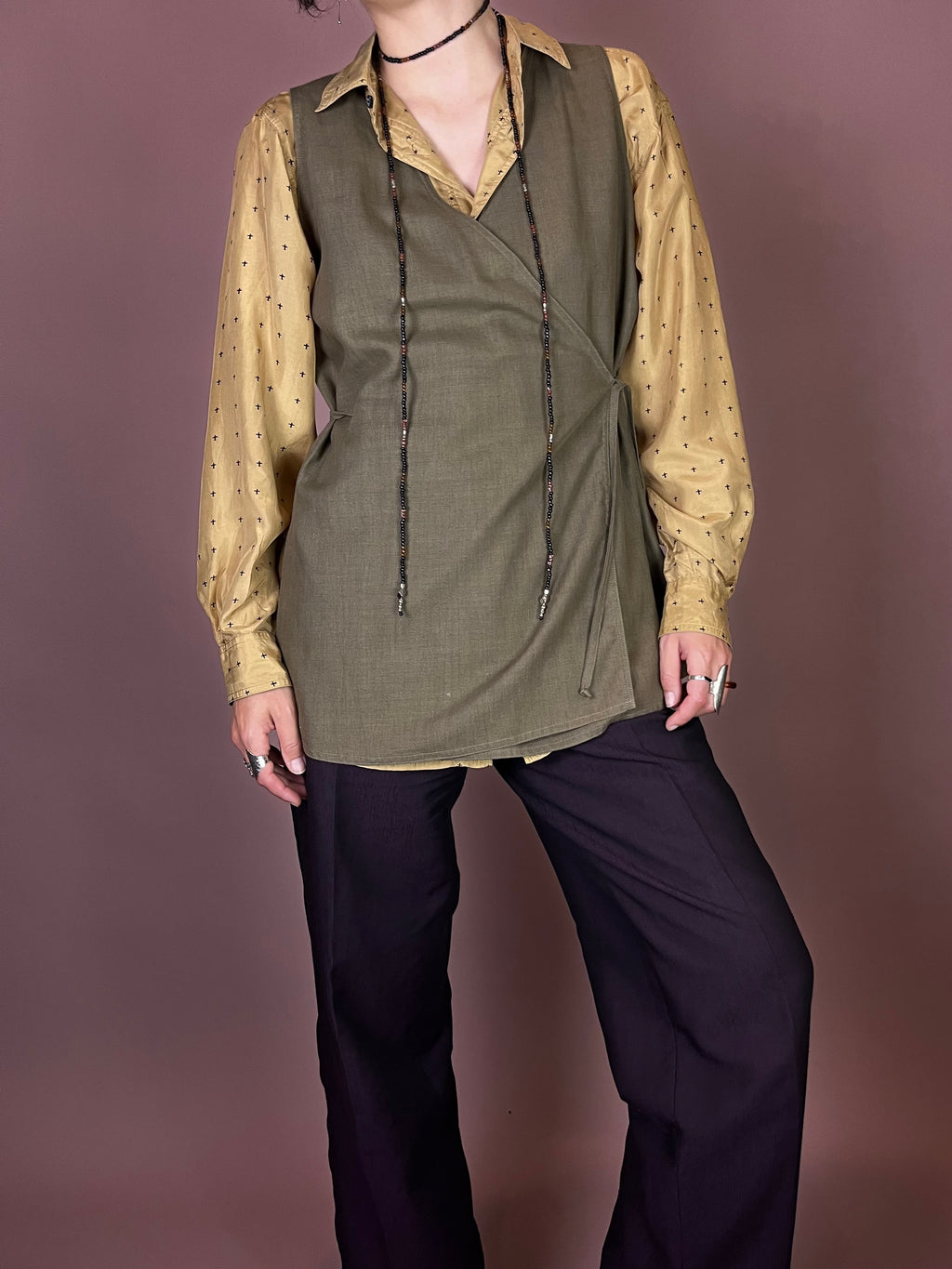 Wickeltop Khaki Leinen Gr. 38