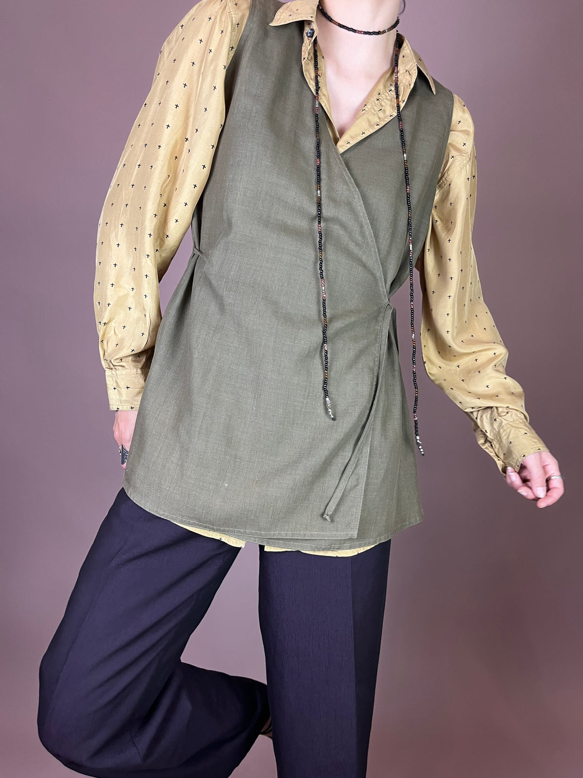 Wickeltop Khaki Leinen Gr. 38