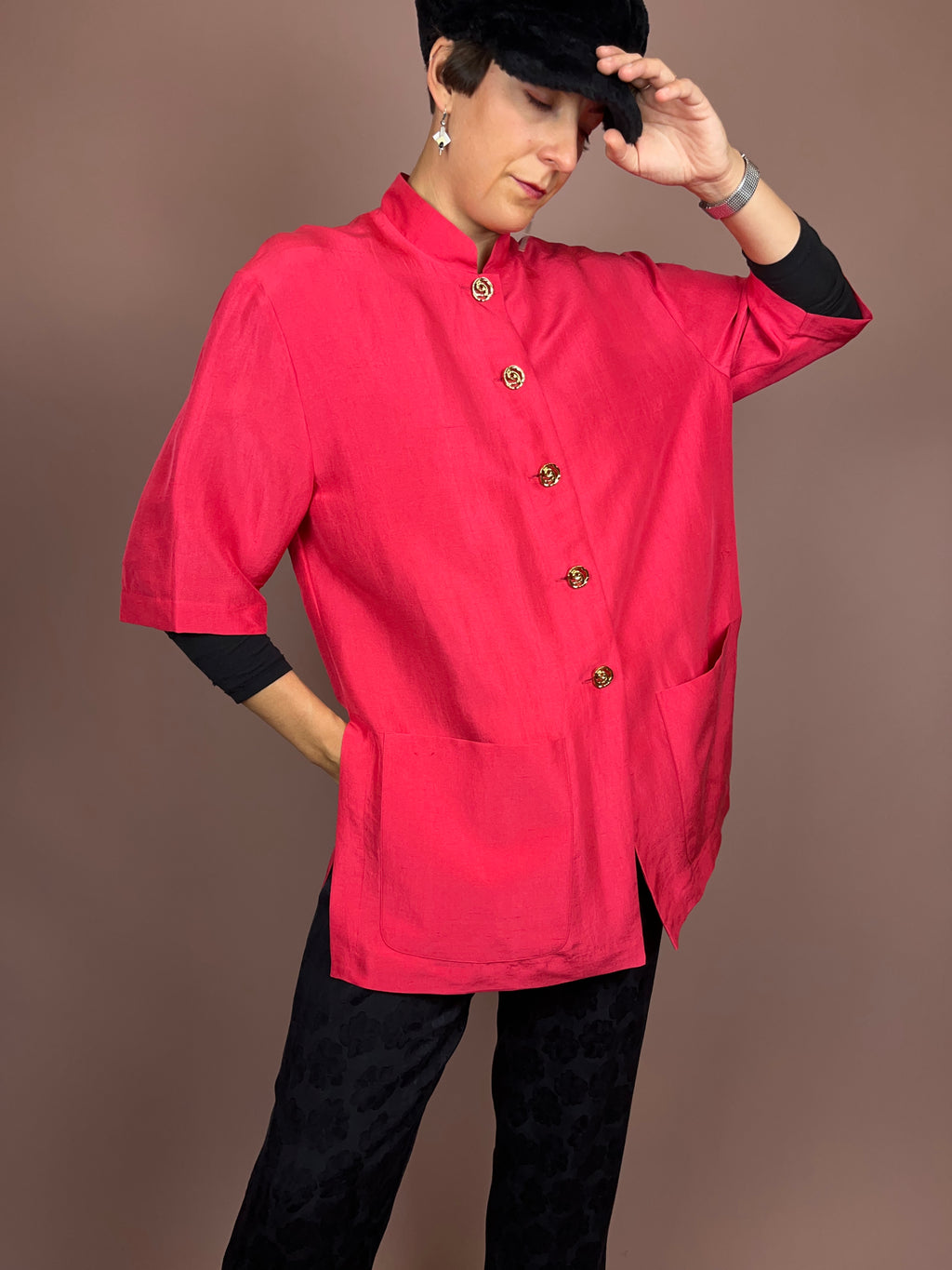 Blouse Pink Silk Gold Gr. 40/42