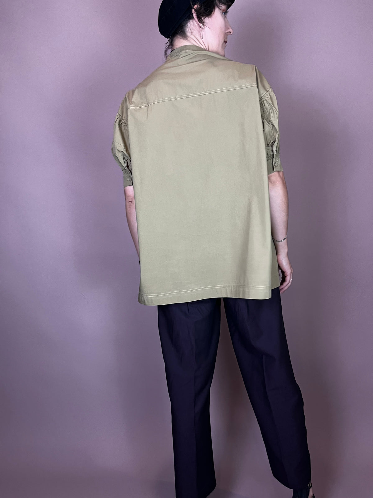 Bluse Khaki Kurzarm Raffung Gr. 36