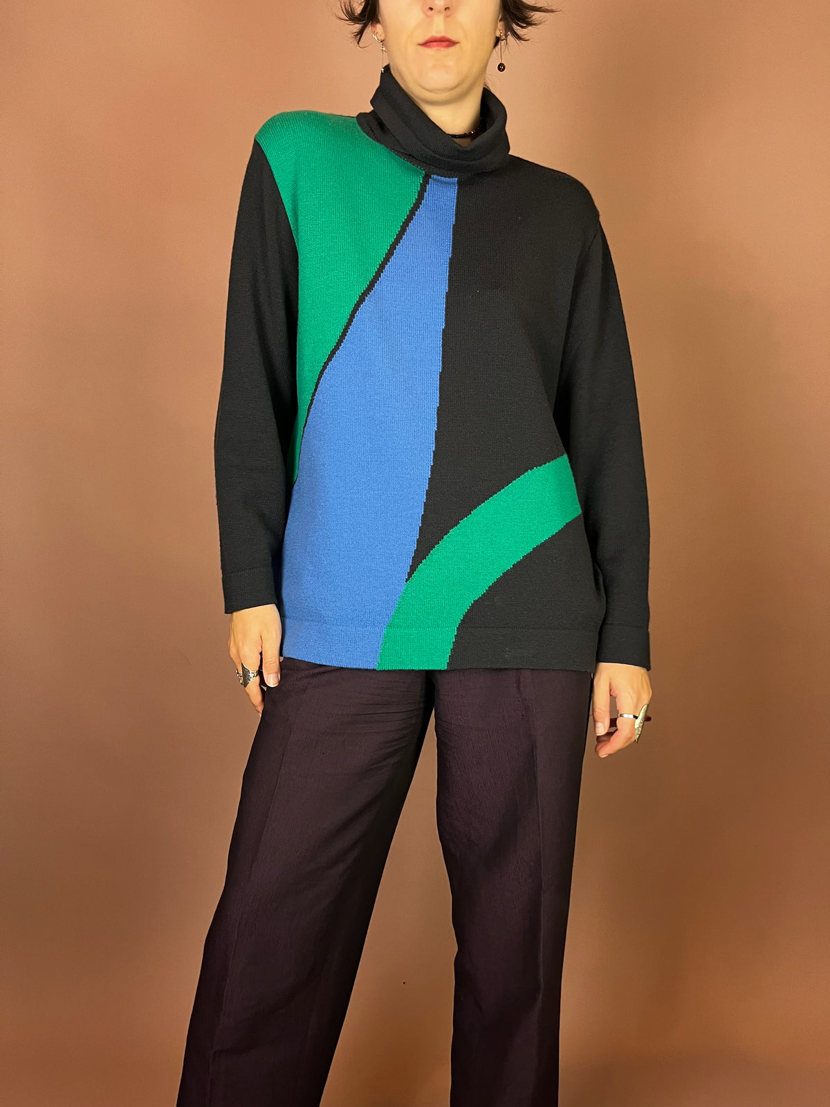 Pullover Rollkragen Schwarz Grün Blau Gr. 38/40