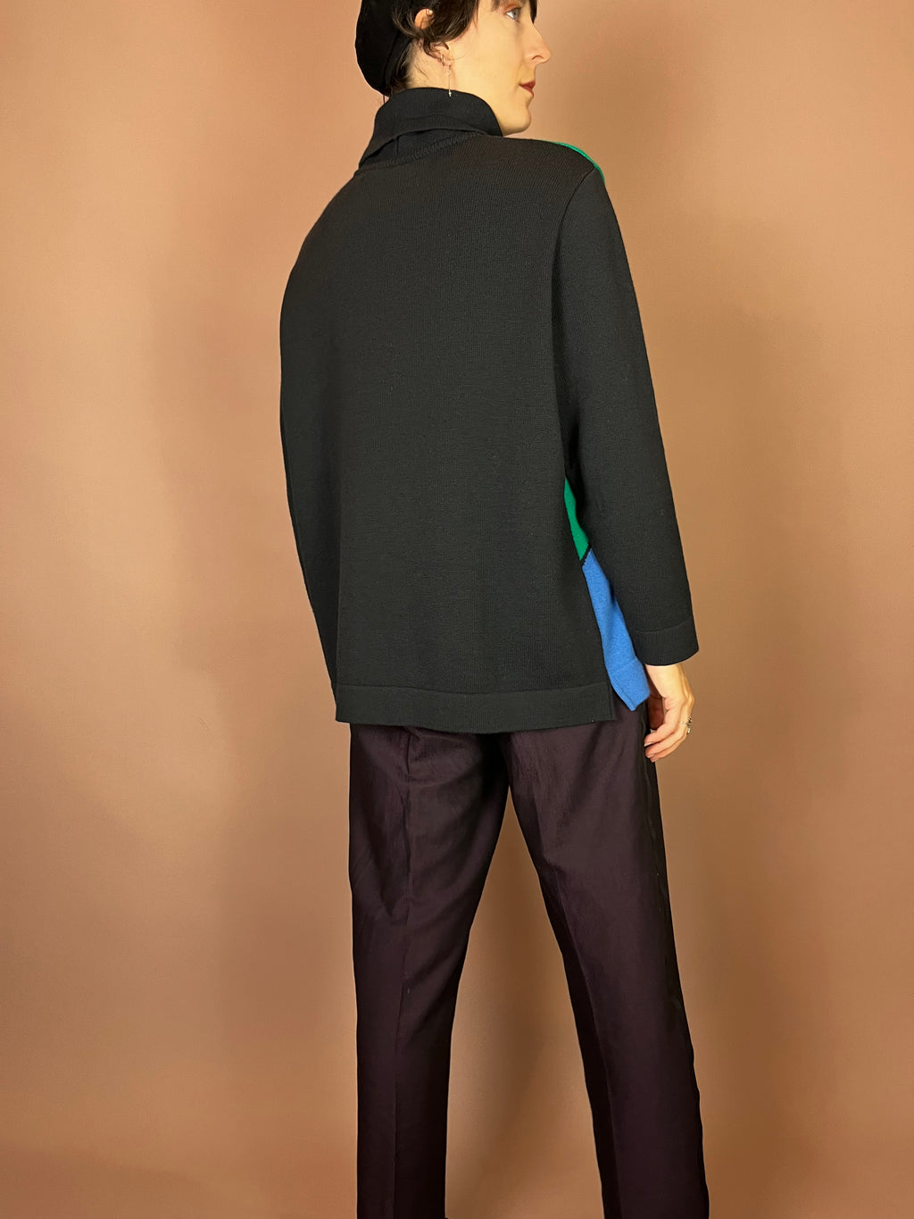 Pullover Rollkragen Schwarz Grün Blau Gr. 38/40