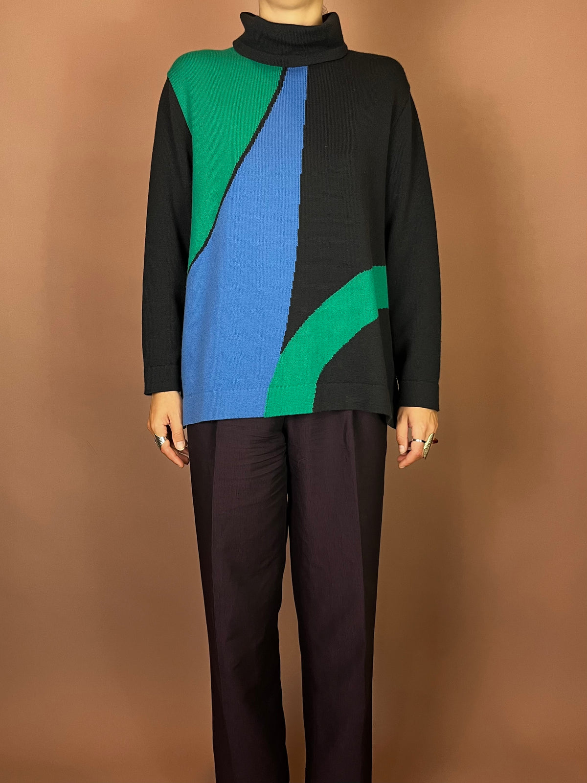 Pullover Rollkragen Schwarz Grün Blau Gr. 38/40
