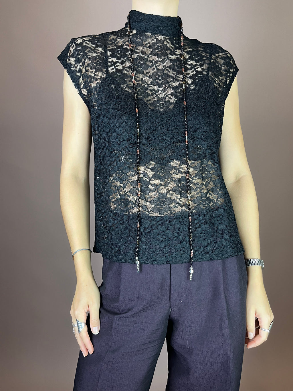 Top Spitze Turtle Neck Schwarz Gr. 38