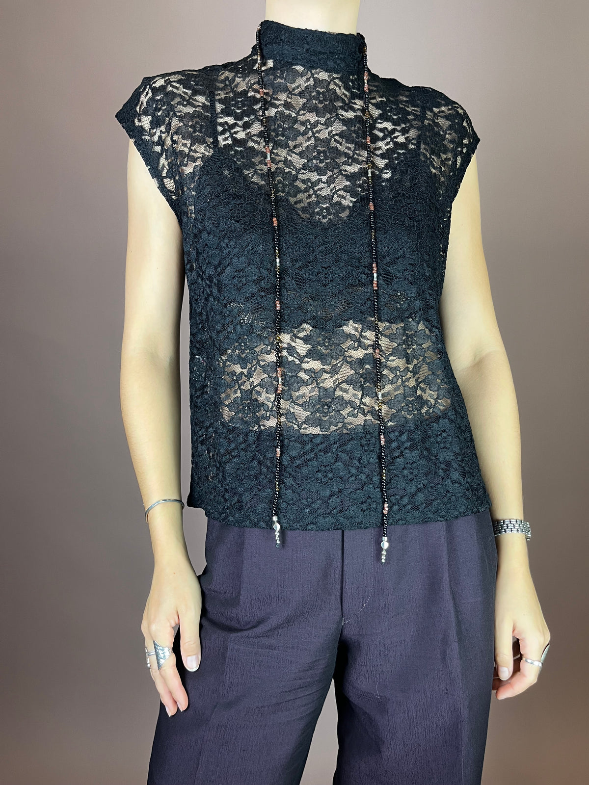 Top Spitze Turtle Neck Schwarz Gr. 38