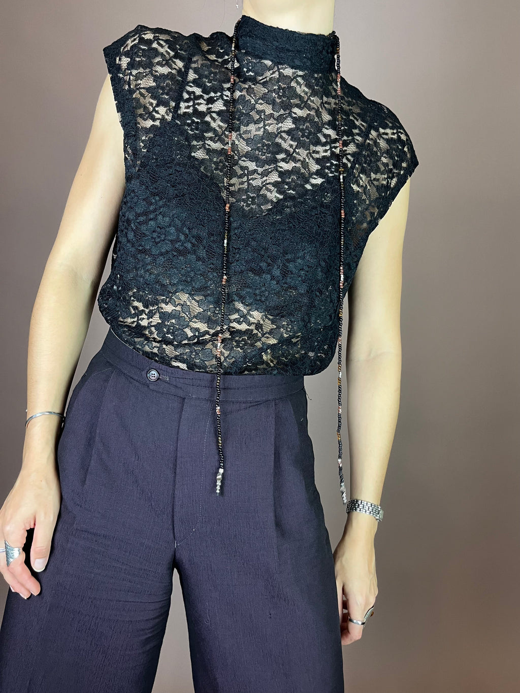 Top Spitze Turtle Neck Schwarz Gr. 38