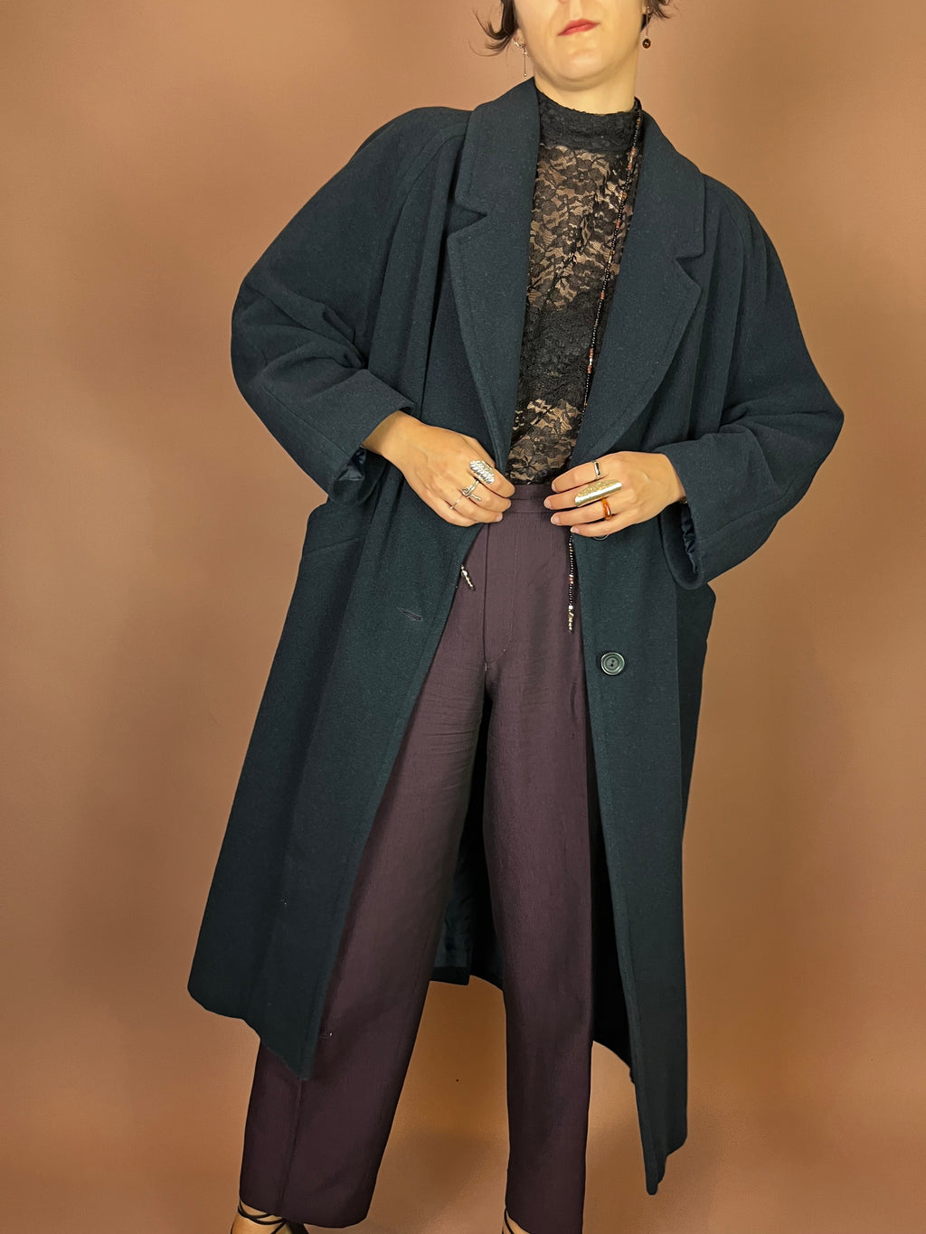 Wintermantel Petrol Blau Wolle Gr. 38-42