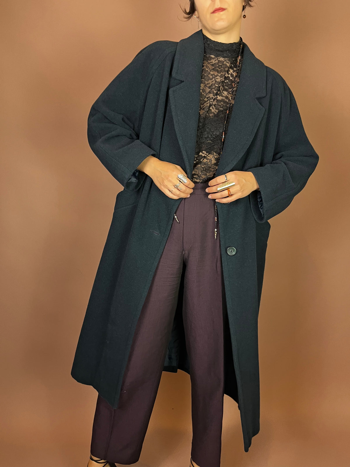 Wintermantel Petrol Blau Wolle Gr. 38-42