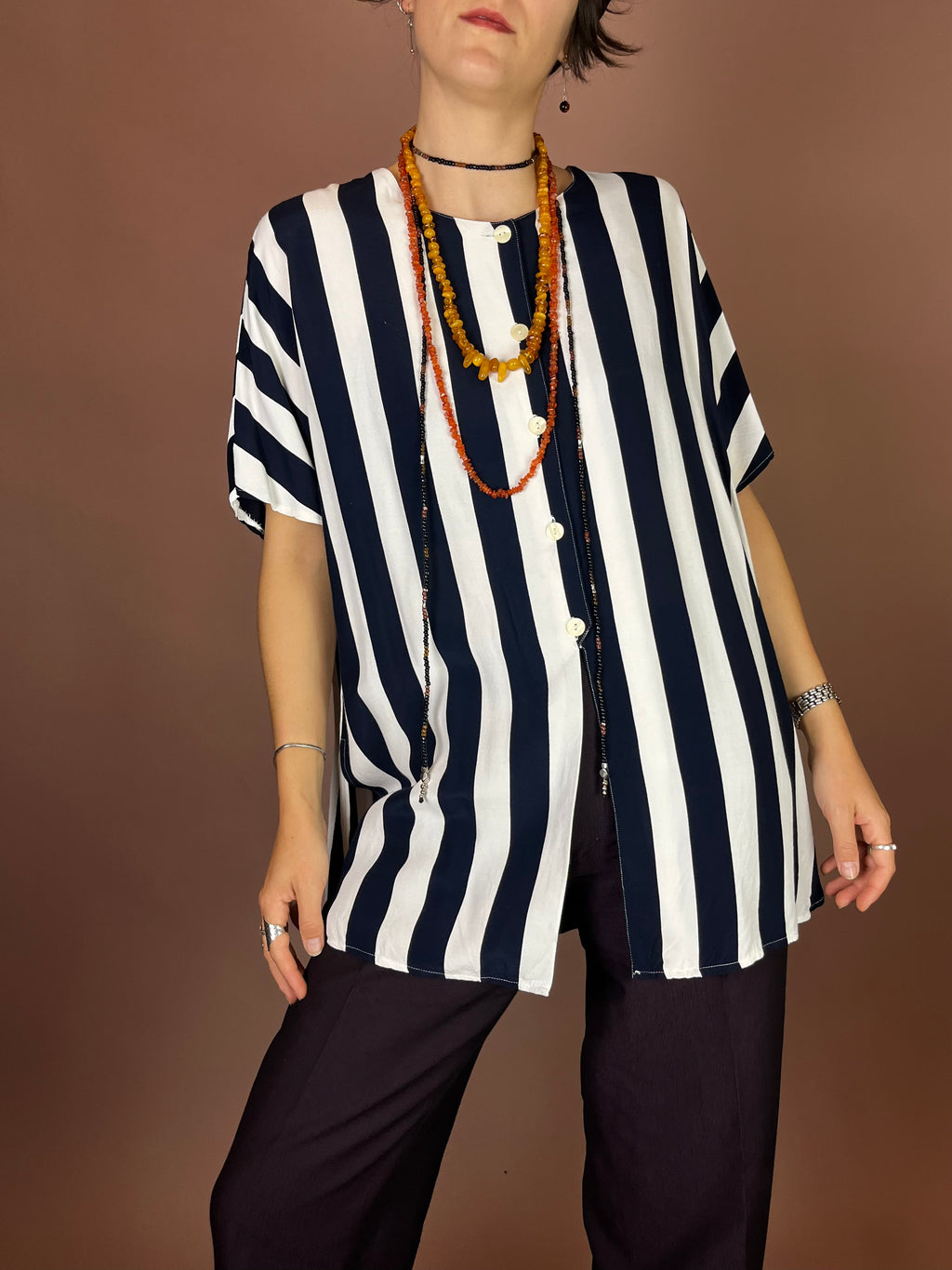 Bluse Blockstreifen Weiß Dunkelblau Maritim Gr. 42/44