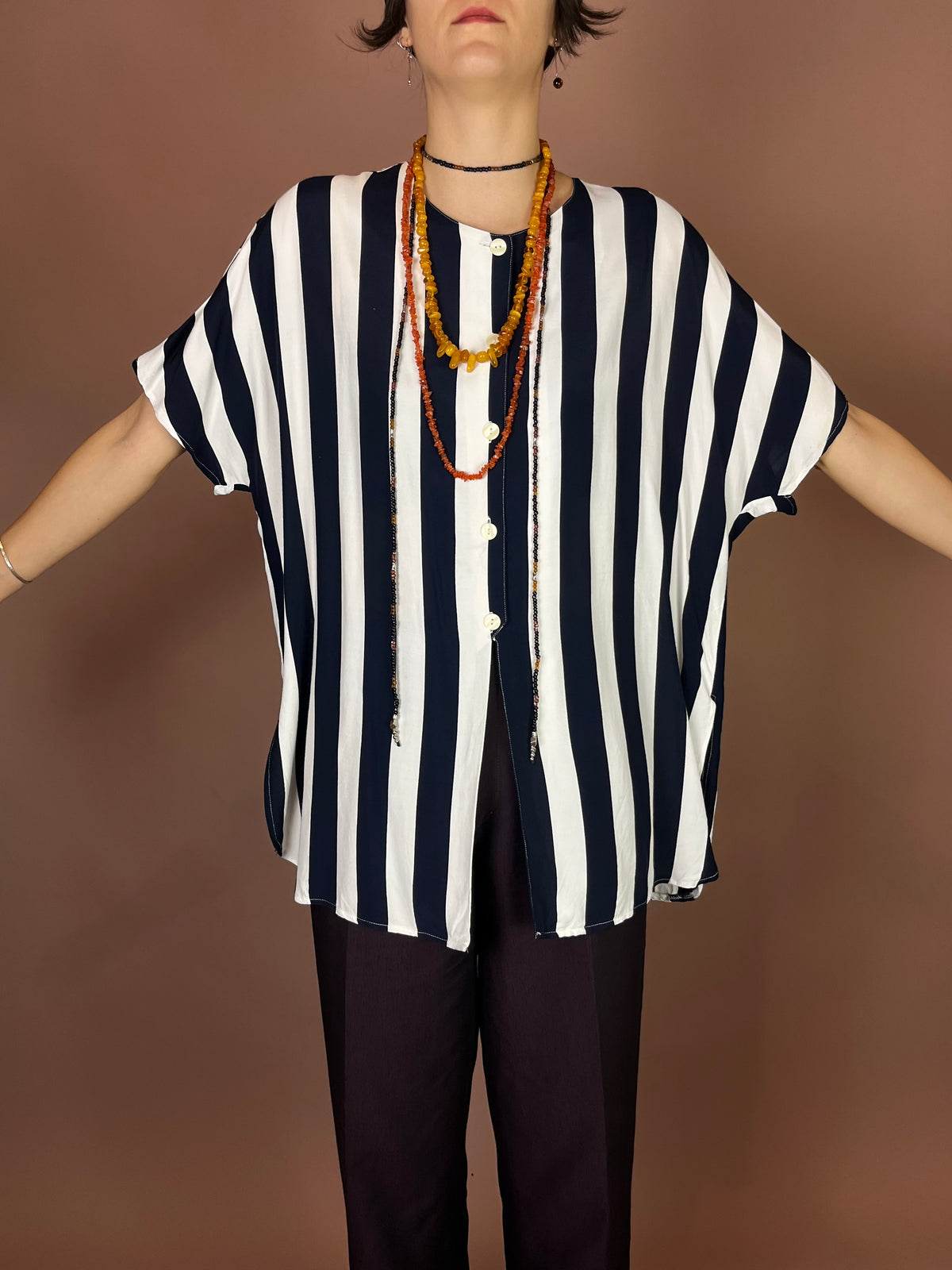 Bluse Blockstreifen Weiß Dunkelblau Maritim Gr. 42/44
