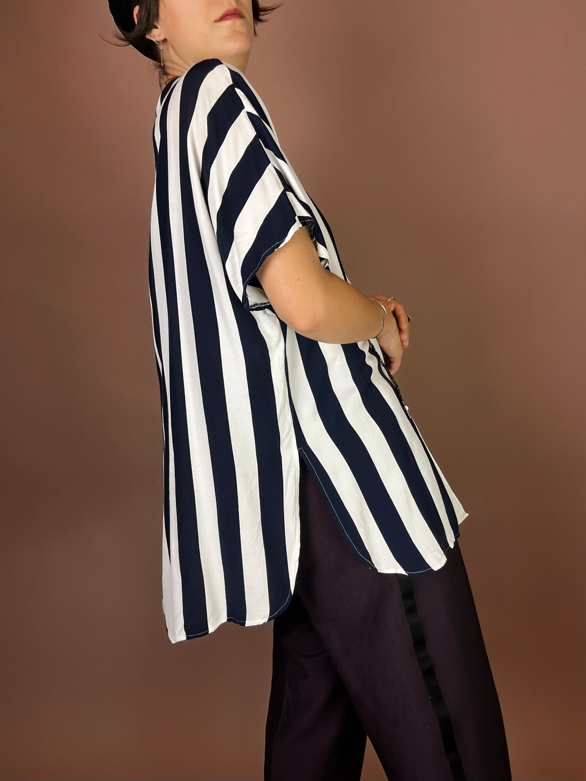 Bluse Blockstreifen Weiß Dunkelblau Maritim Gr. 42/44