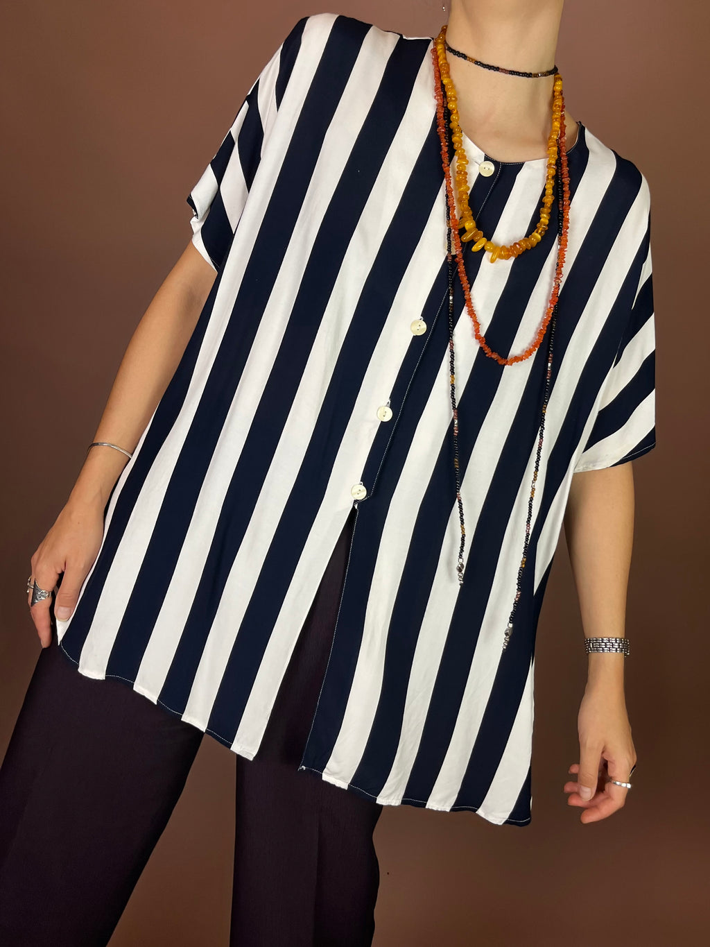 Bluse Blockstreifen Weiß Dunkelblau Maritim Gr. 42/44