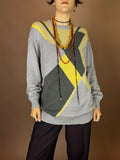 Pullover Grau Gelb Grafisch Gr. S