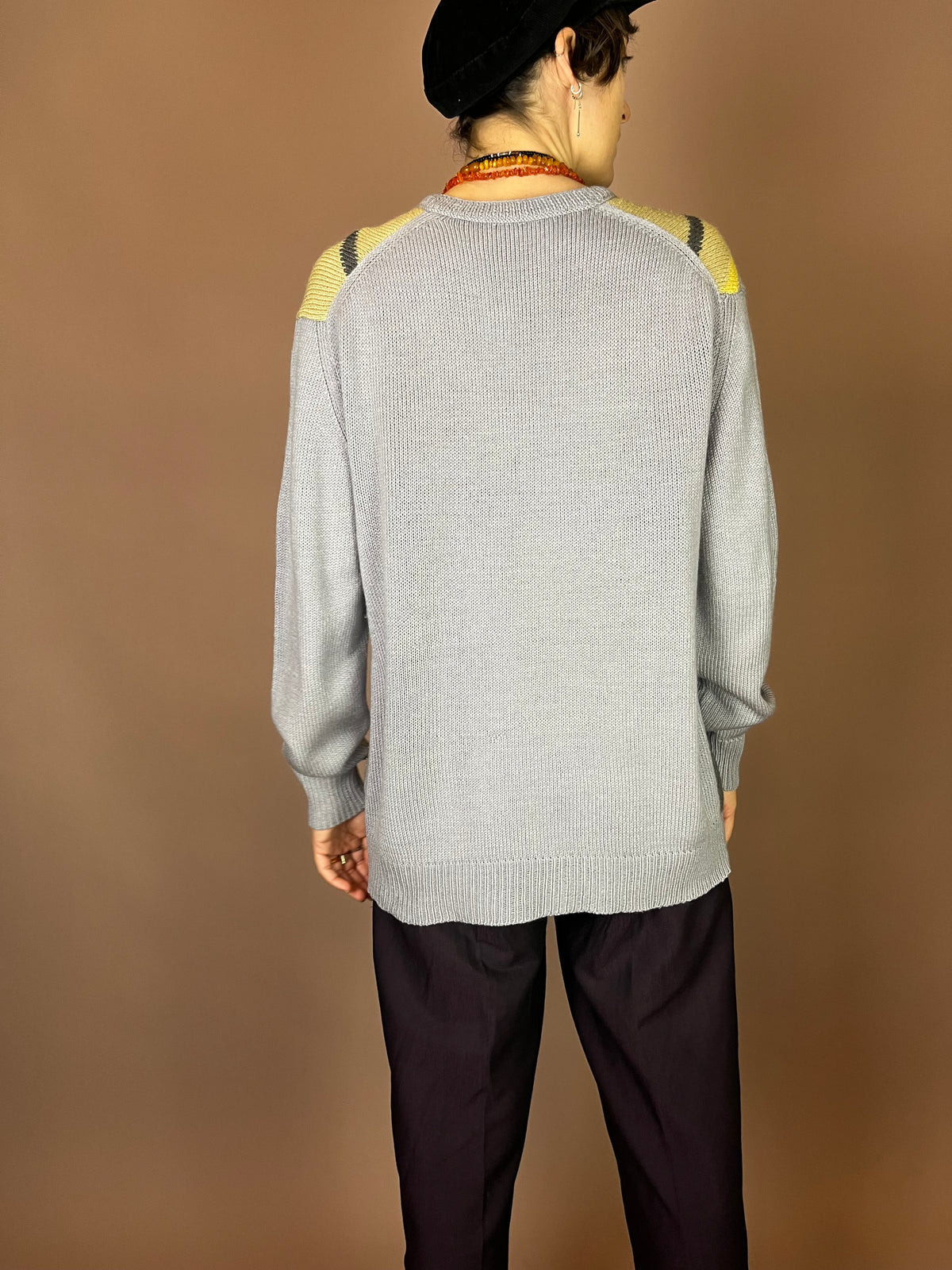Pullover Grau Gelb Grafisch Gr. S