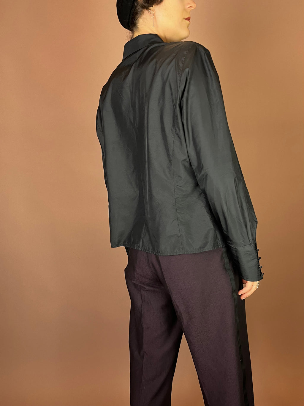 Bluse Schwarz Fliegerstoff Knöpfe Gr. 38