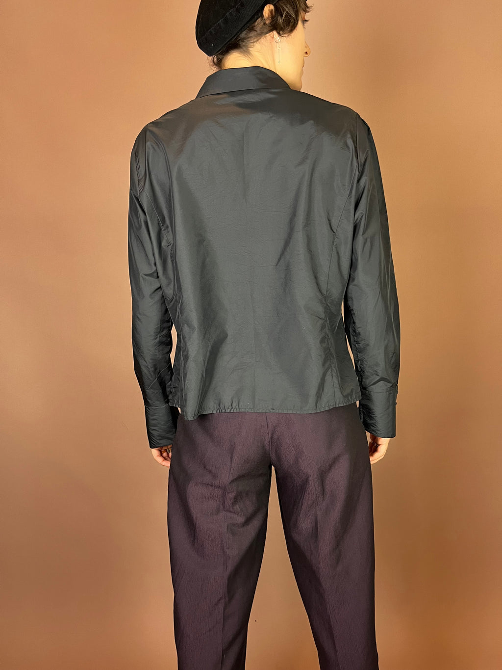 Bluse Schwarz Fliegerstoff Knöpfe Gr. 38