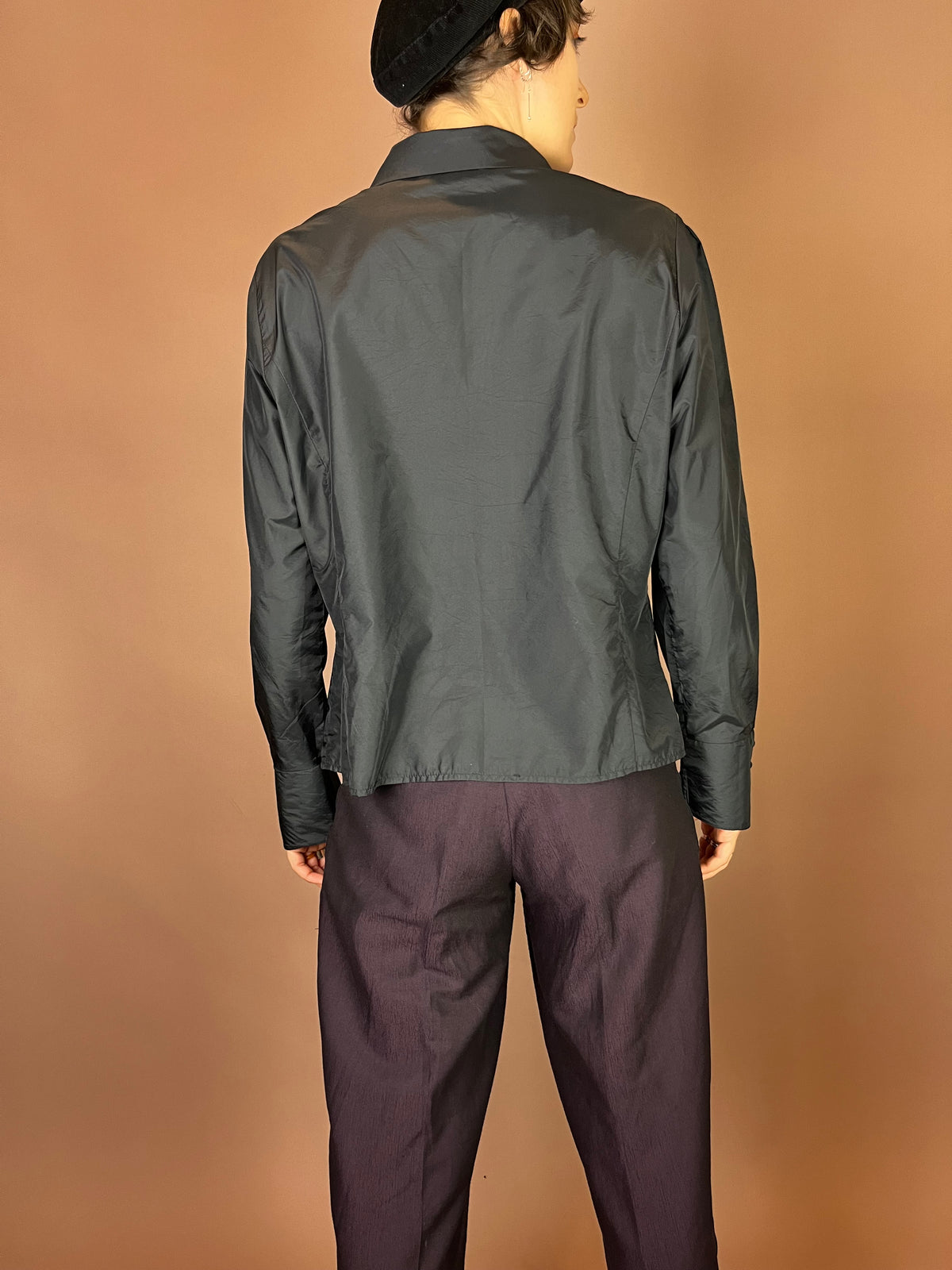Bluse Schwarz Fliegerstoff Knöpfe Gr. 38