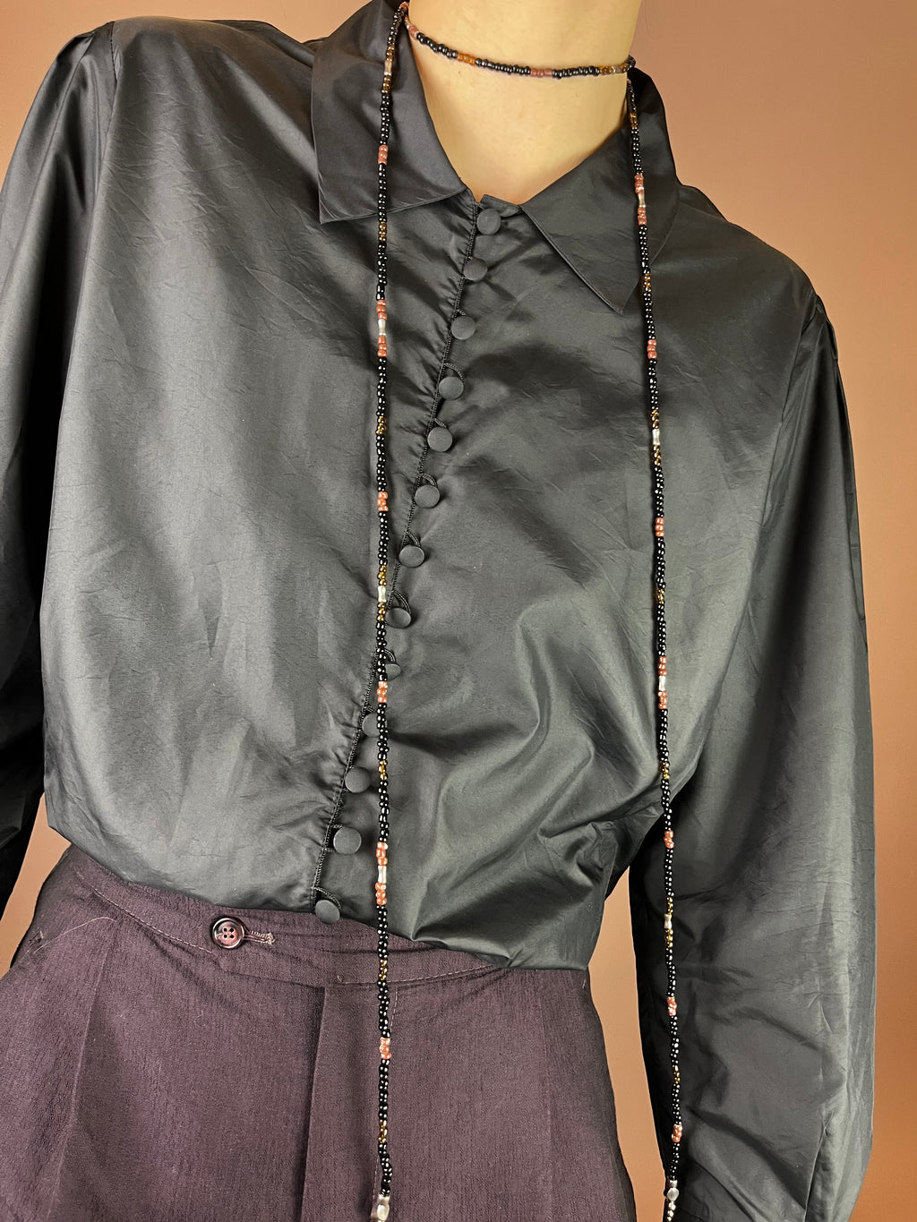 Bluse Schwarz Fliegerstoff Knöpfe Gr. 38