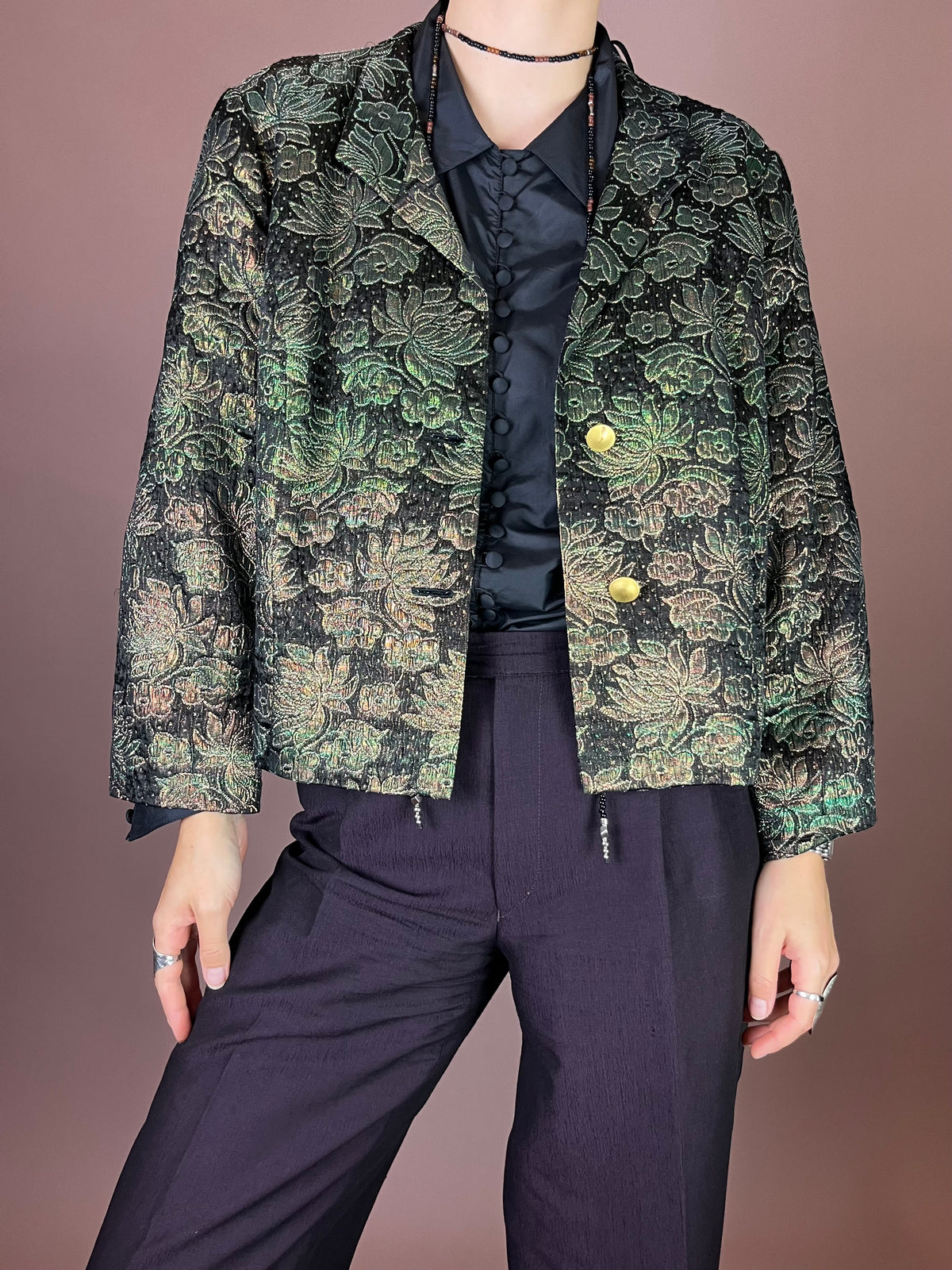 Blazer Jäckchen Glitzer Party Grün Gold Gr. 40