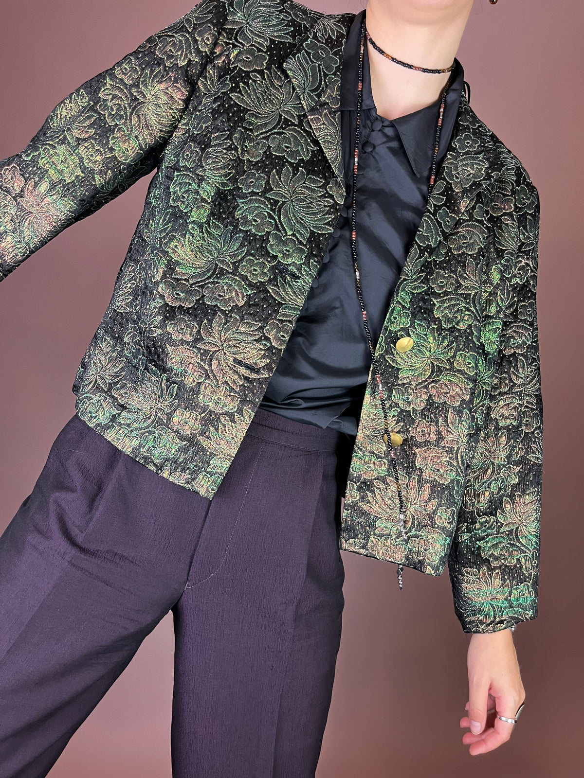 Blazer Jäckchen Glitzer Party Grün Gold Gr. 40