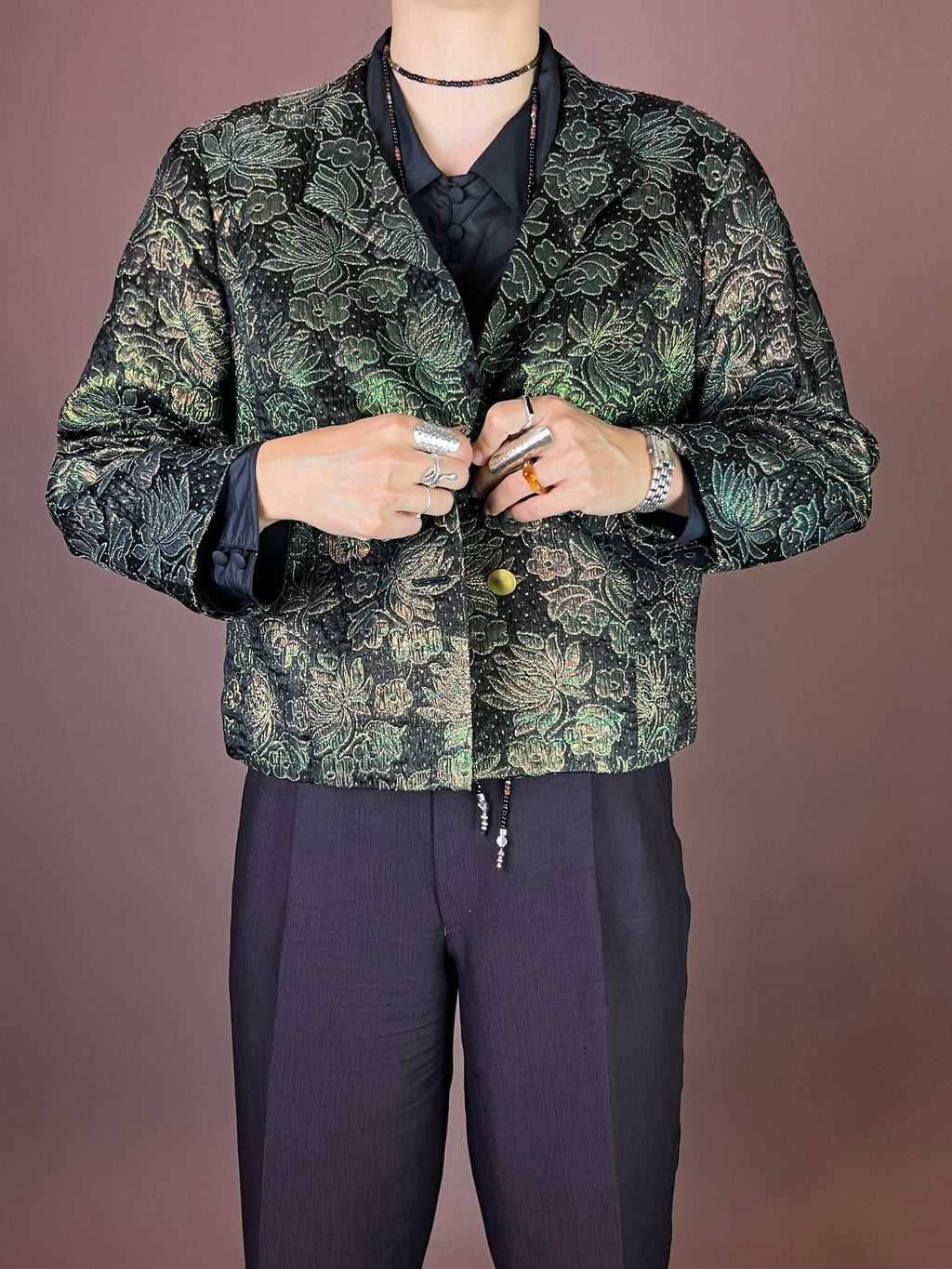 Blazer Jäckchen Glitzer Party Grün Gold Gr. 40