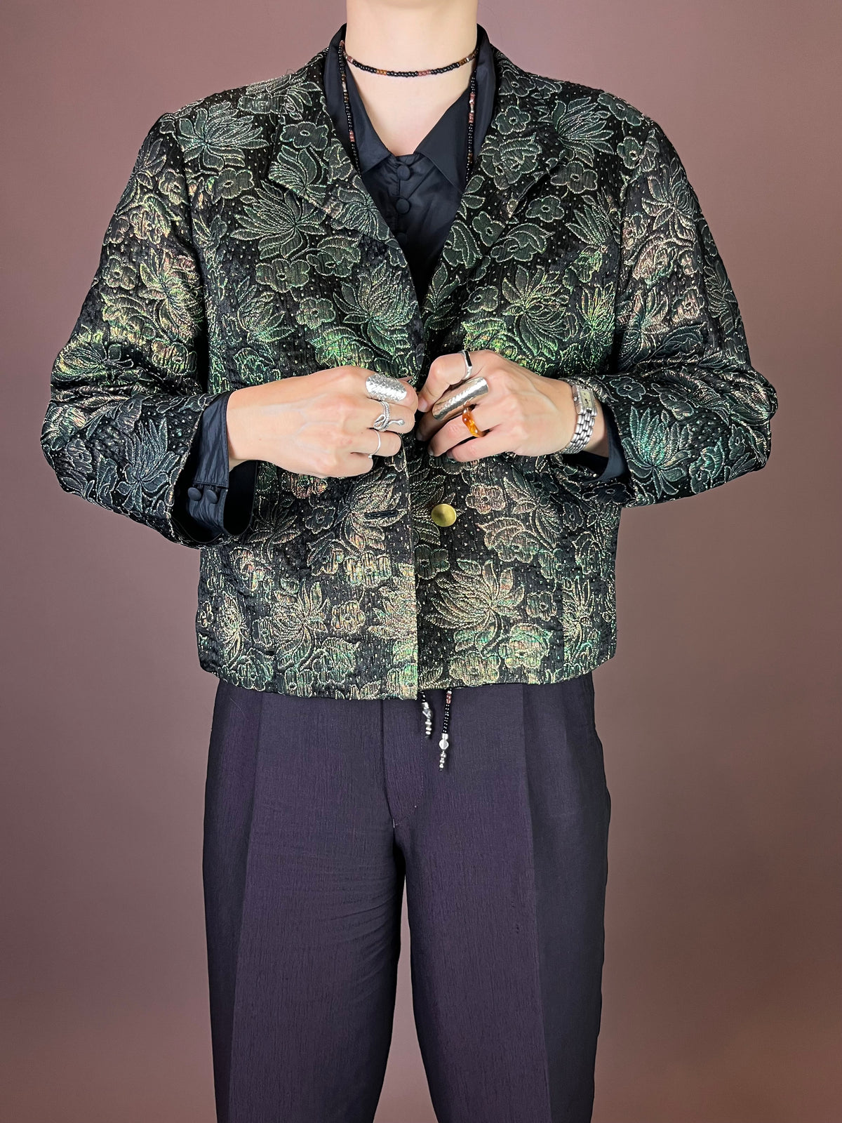 Blazer Jäckchen Glitzer Party Grün Gold Gr. 40