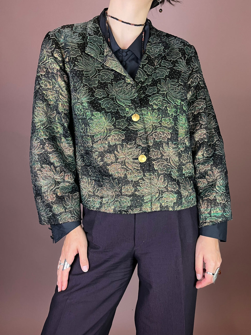Blazer Jäckchen Glitzer Party Grün Gold Gr. 40