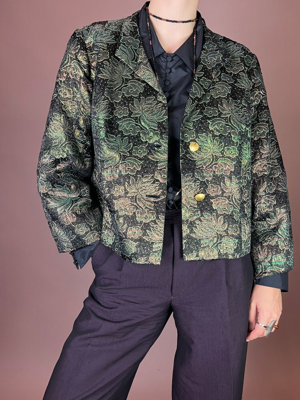 Blazer Jäckchen Glitzer Party Grün Gold Gr. 40