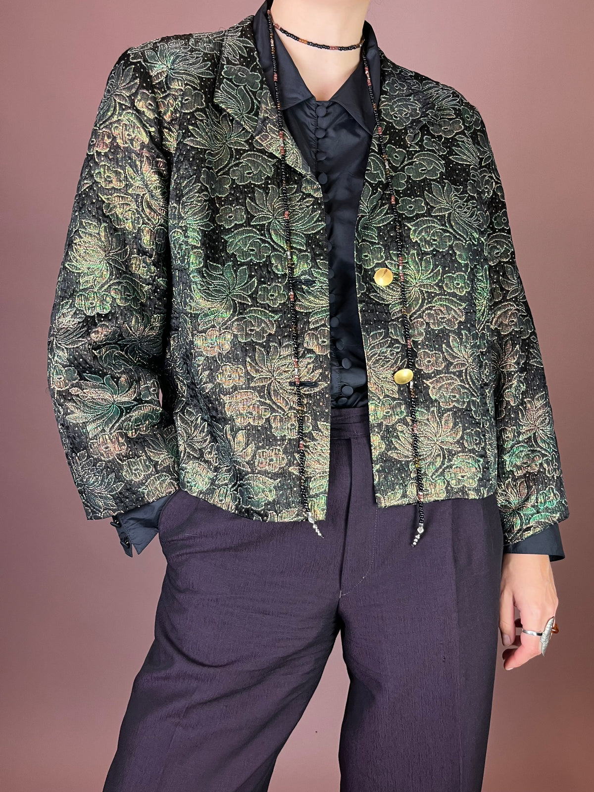 Blazer Jäckchen Glitzer Party Grün Gold Gr. 40