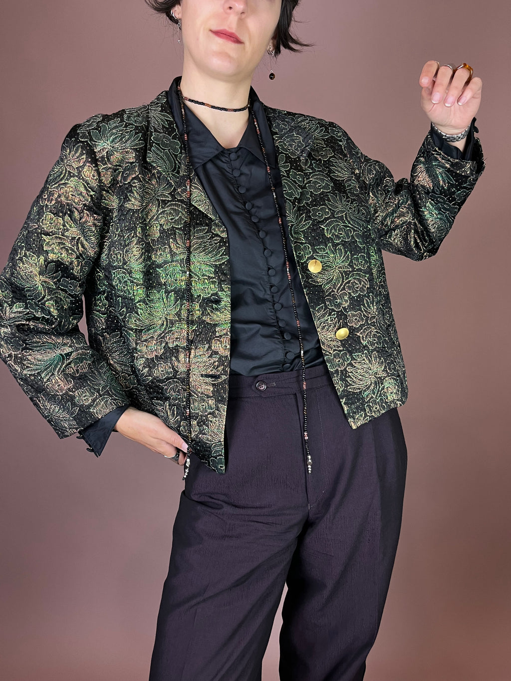 Blazer Jäckchen Glitzer Party Grün Gold Gr. 40