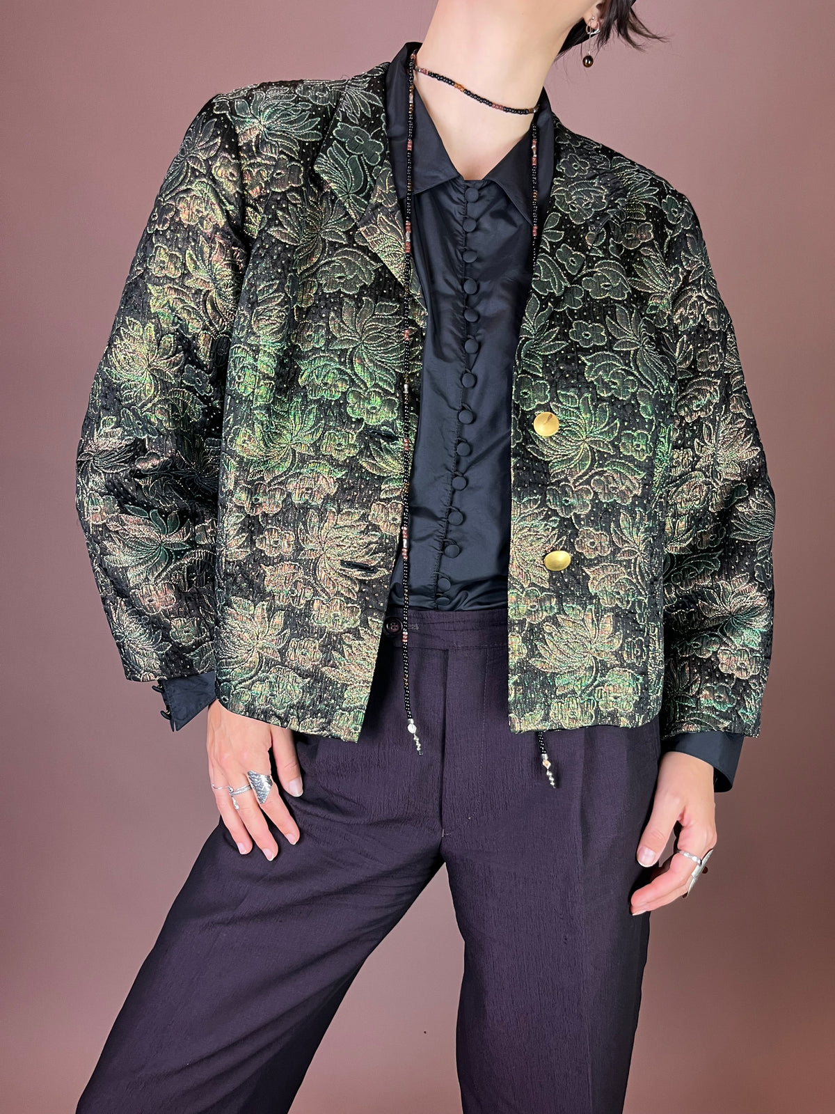 Blazer Jäckchen Glitzer Party Grün Gold Gr. 40